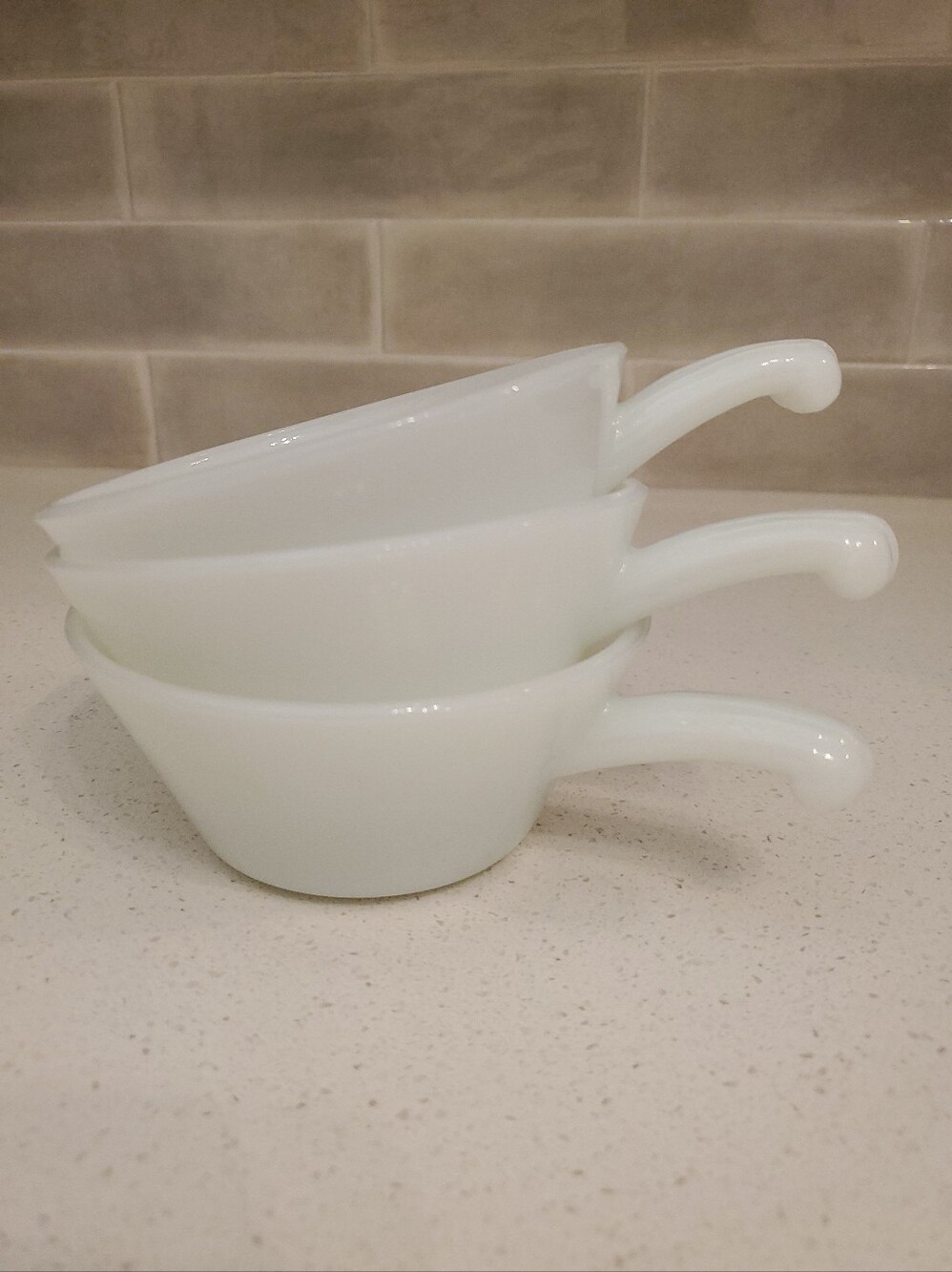 Anchor Hocking Vintage Milk Glass Handled Soup Bowl Set of 3